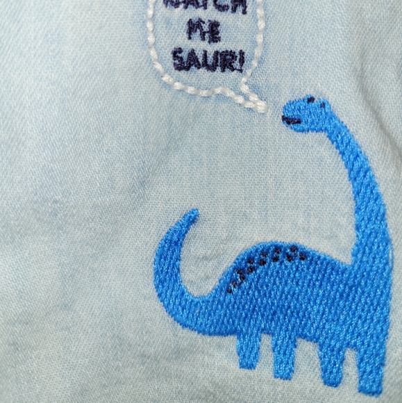 🦖 Baby Gap Blue Dinosaur Themed Denim Short One Piece Romper Outfit 3 Months - Picture 2 of 6